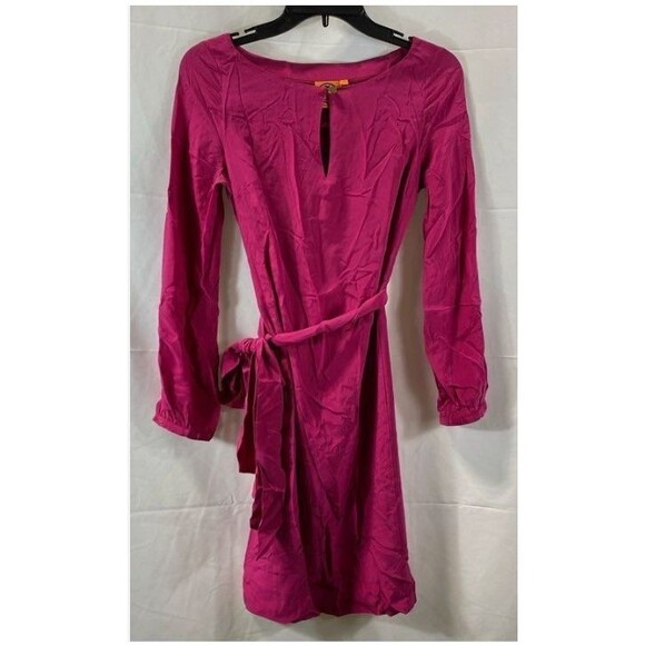 Tory Burch Dresses & Skirts - Tory Burch Womens Pink Solid Silk Belted Mini Dress Long Sleeve Size 0 EUC